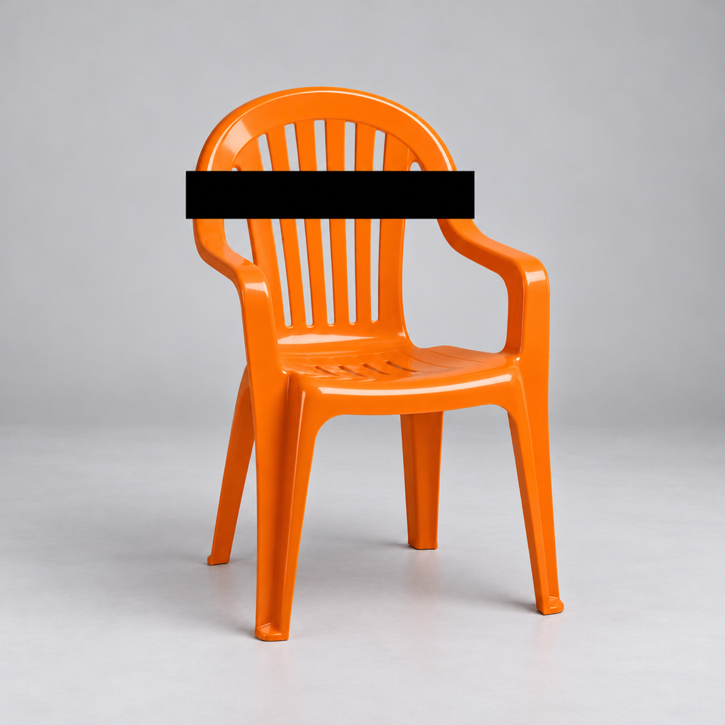 The orange Privacy Chair, also with its backrest redacted.